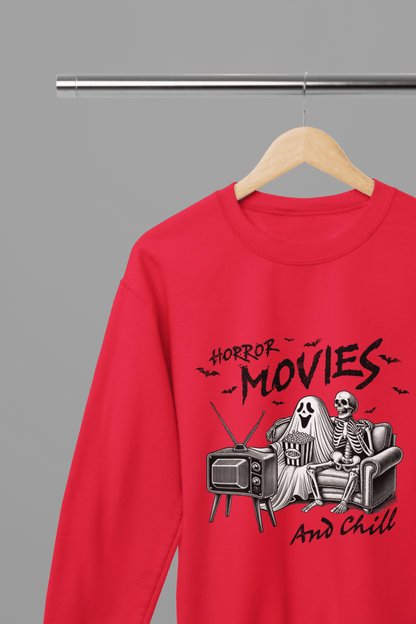 Horror Movies and Chill Sweatshirt & T-Shirt – Funny Halloween Top Red / Small / Sweatshirt gift_idea unique_gift personalised_gift