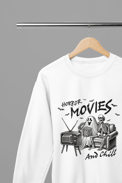 Horror Movies and Chill Sweatshirt & T-Shirt – Funny Halloween Top White / Small / Sweatshirt gift_idea unique_gift personalised_gift