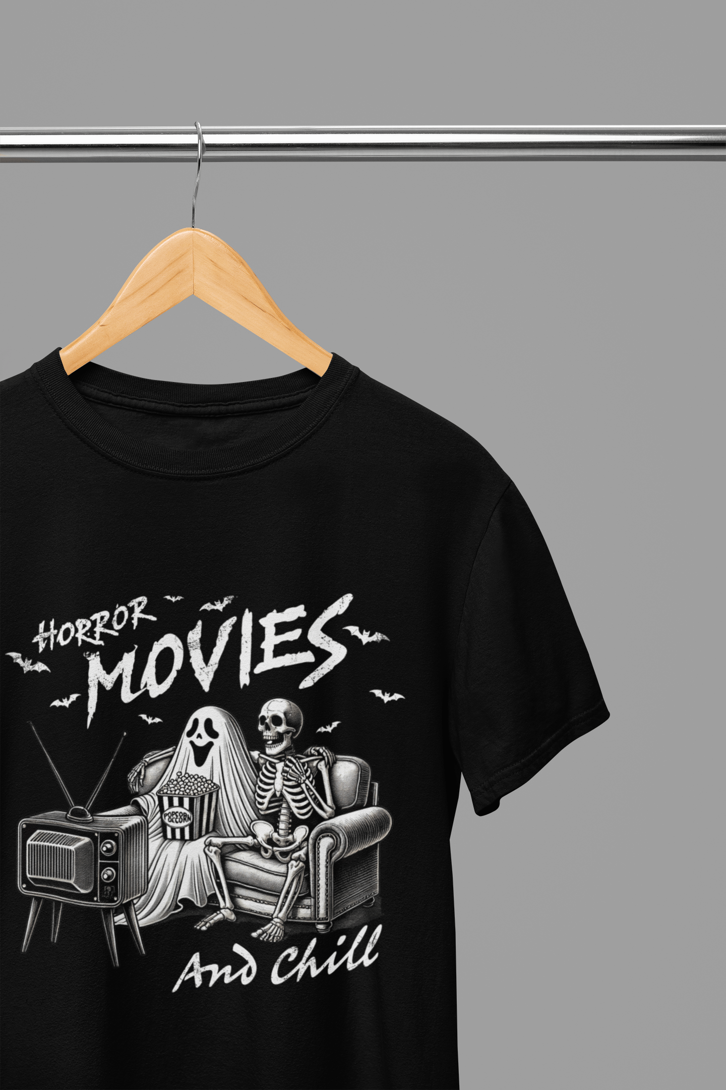 Horror Movies and Chill Sweatshirt & T-Shirt – Funny Halloween Top Black / Small / T-Shirt gift_idea unique_gift personalised_gift