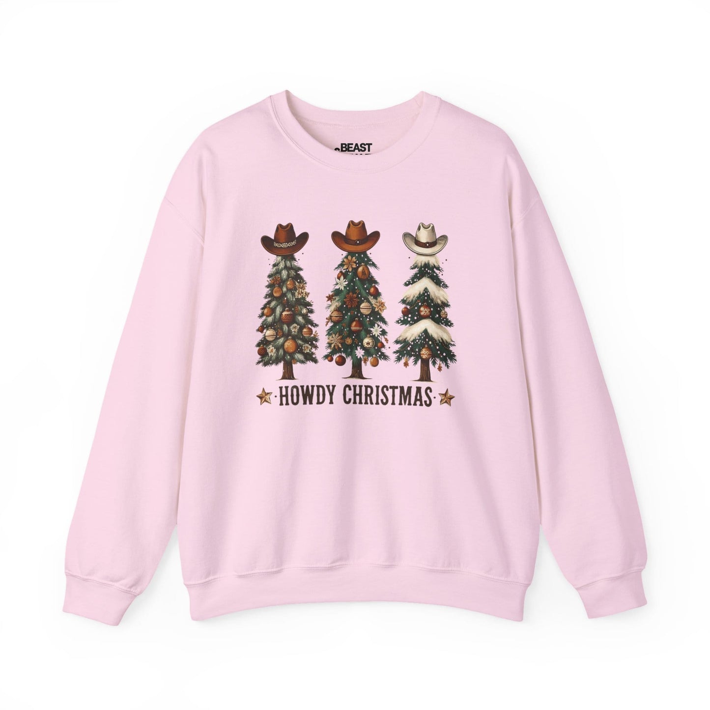 howdy christmas cowboy trees sweatshirt light pink sweatshirt uk Christmas gift idea