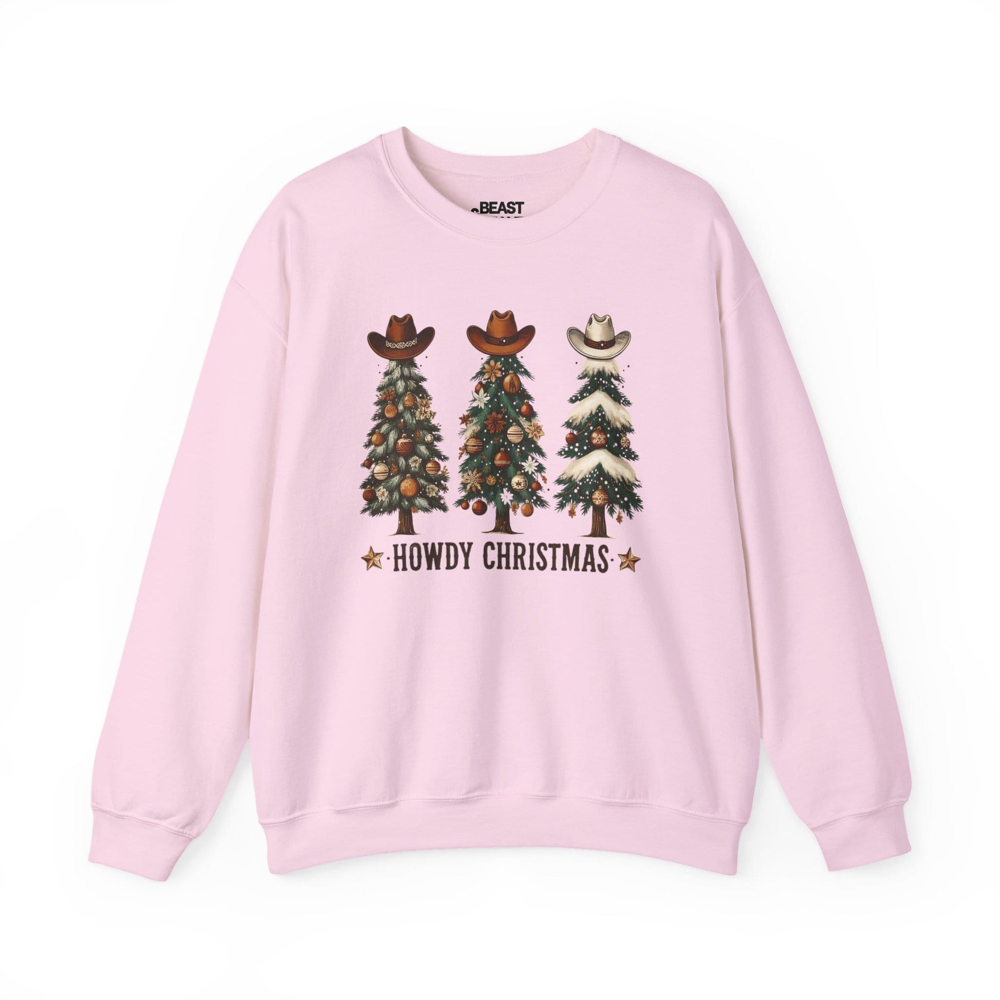 howdy christmas cowboy trees sweatshirt light pink sweatshirt uk Christmas gift idea