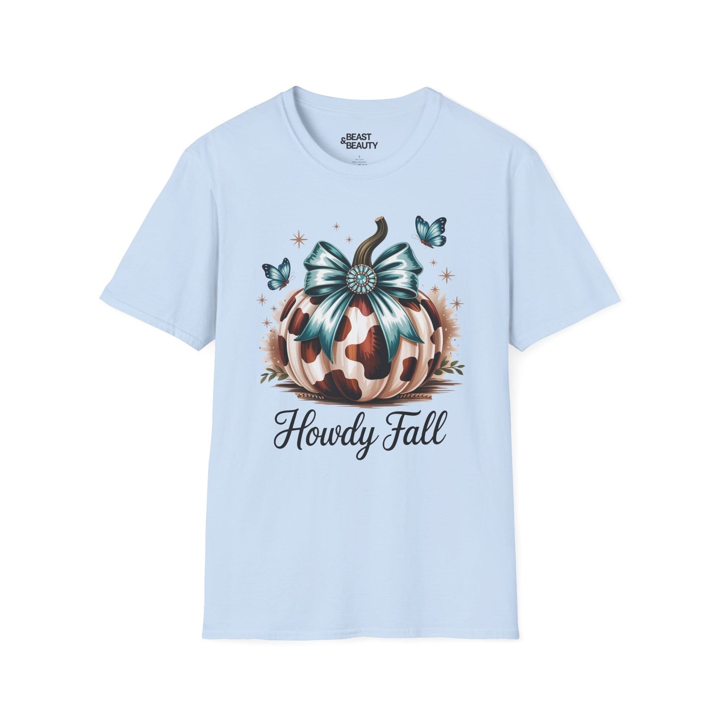 howdy fall leopard pumpkin t-shirt light blue t-shirt uk cowgirl gift idea