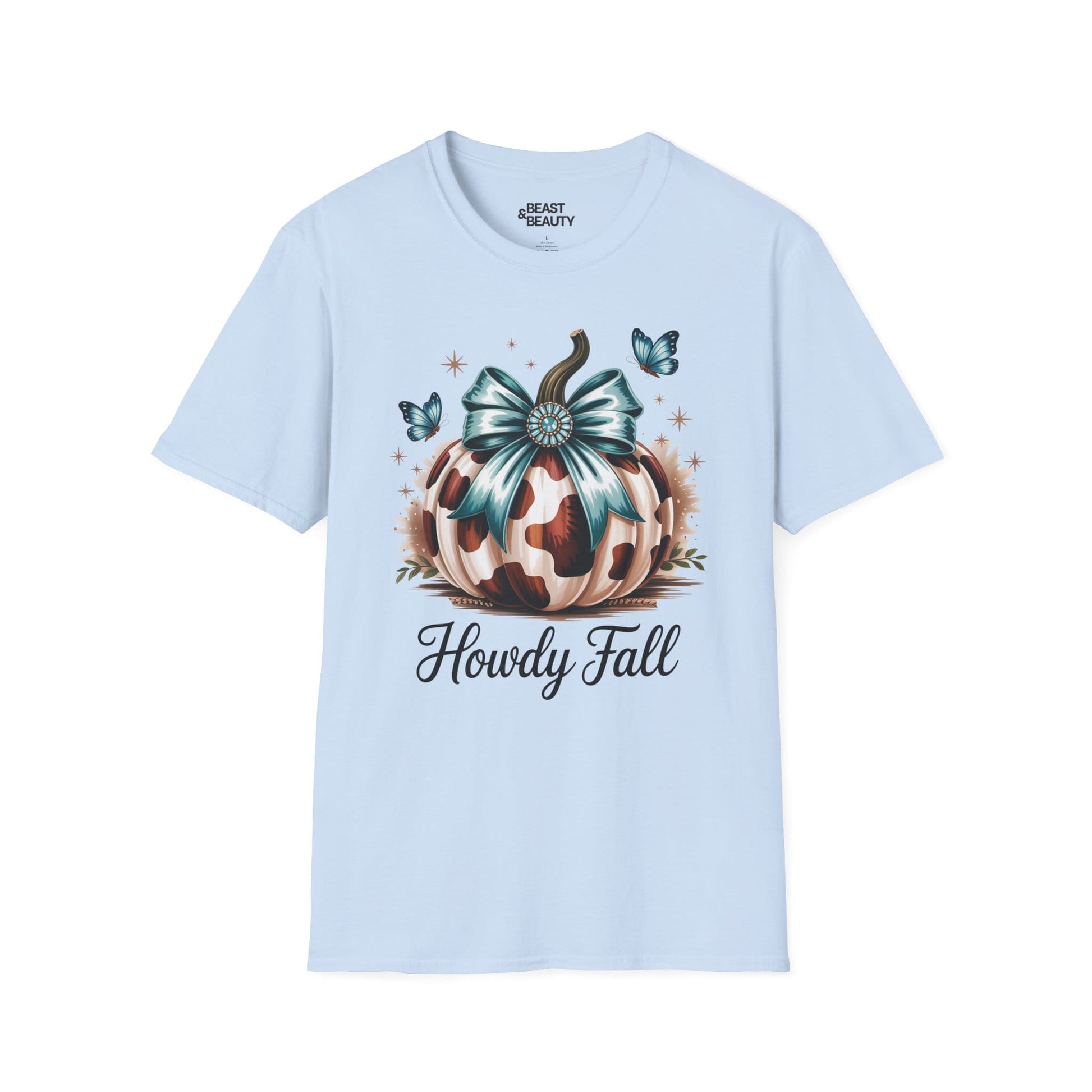 howdy fall leopard pumpkin t-shirt light blue t-shirt uk cowgirl gift idea