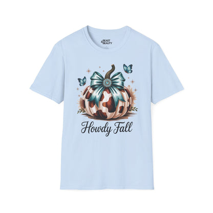 howdy fall leopard pumpkin t-shirt light blue t-shirt uk cowgirl gift idea