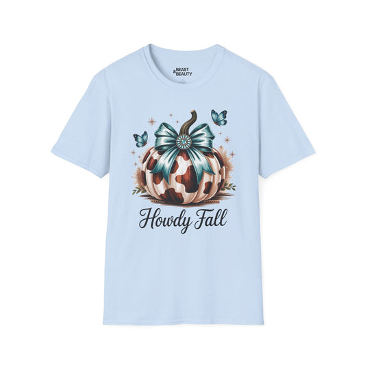 howdy fall leopard pumpkin t-shirt light blue t-shirt uk cowgirl gift idea