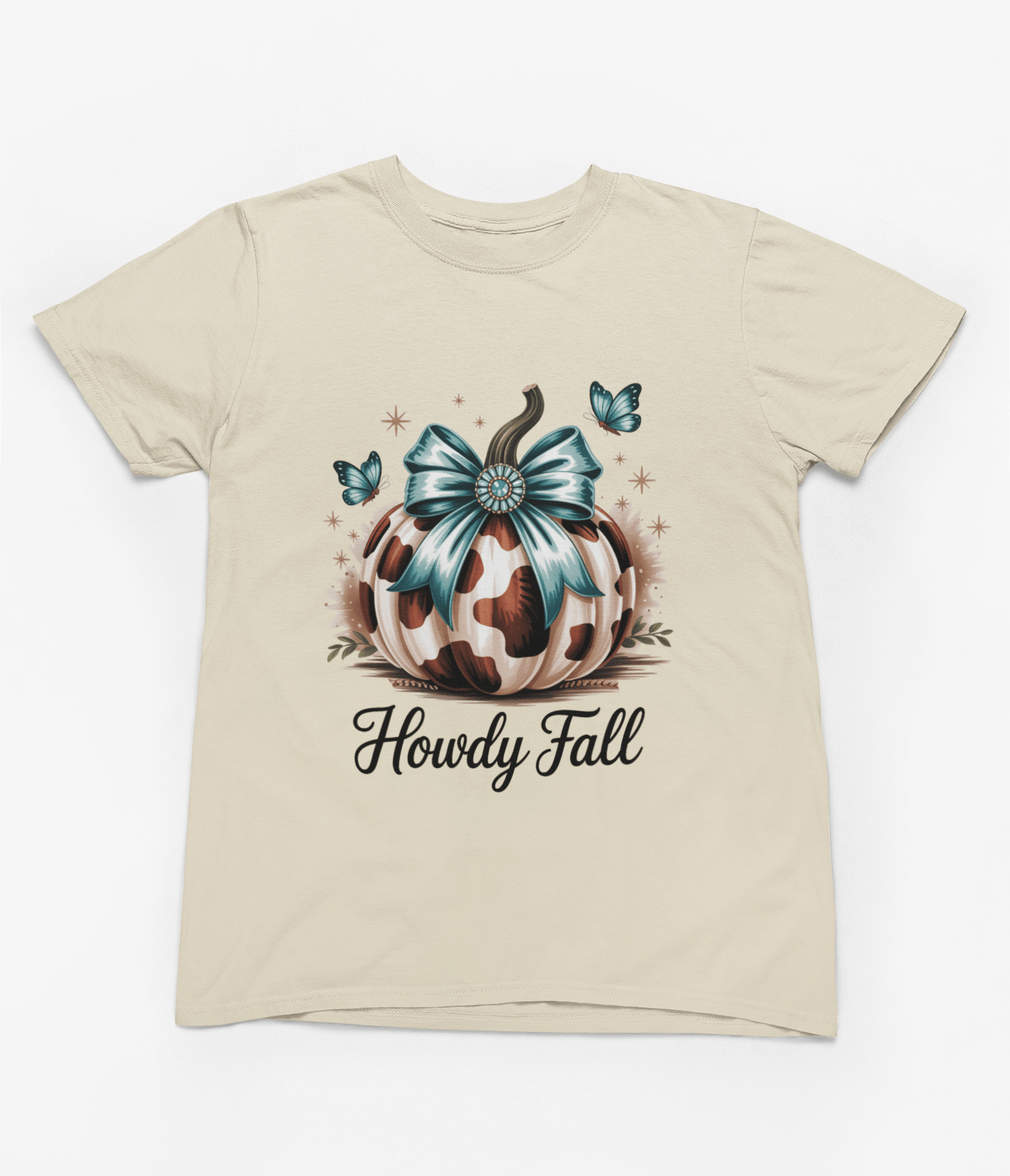 Howdy Fall Sweatshirt | Cow Print Pumpkin Autumn Jumper T-Shirt / S (Adult) / Beige gift_idea unique_gift personalised_gift