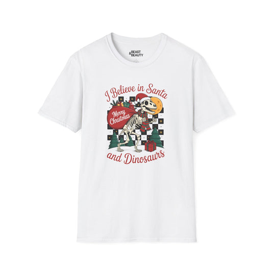 i believe in santa and dinosaurs christmas t-shirt white t-shirt uk Christmas gift idea