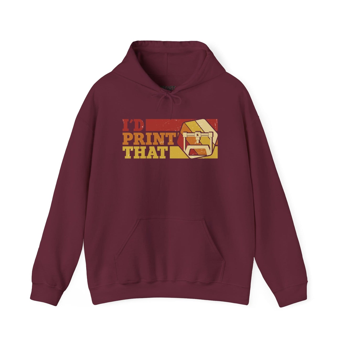 I'd Print That - Funny 3D Printing Hoodie | Retro Yellow Maker S / Maroon gift_idea unique_gift personalised_gift