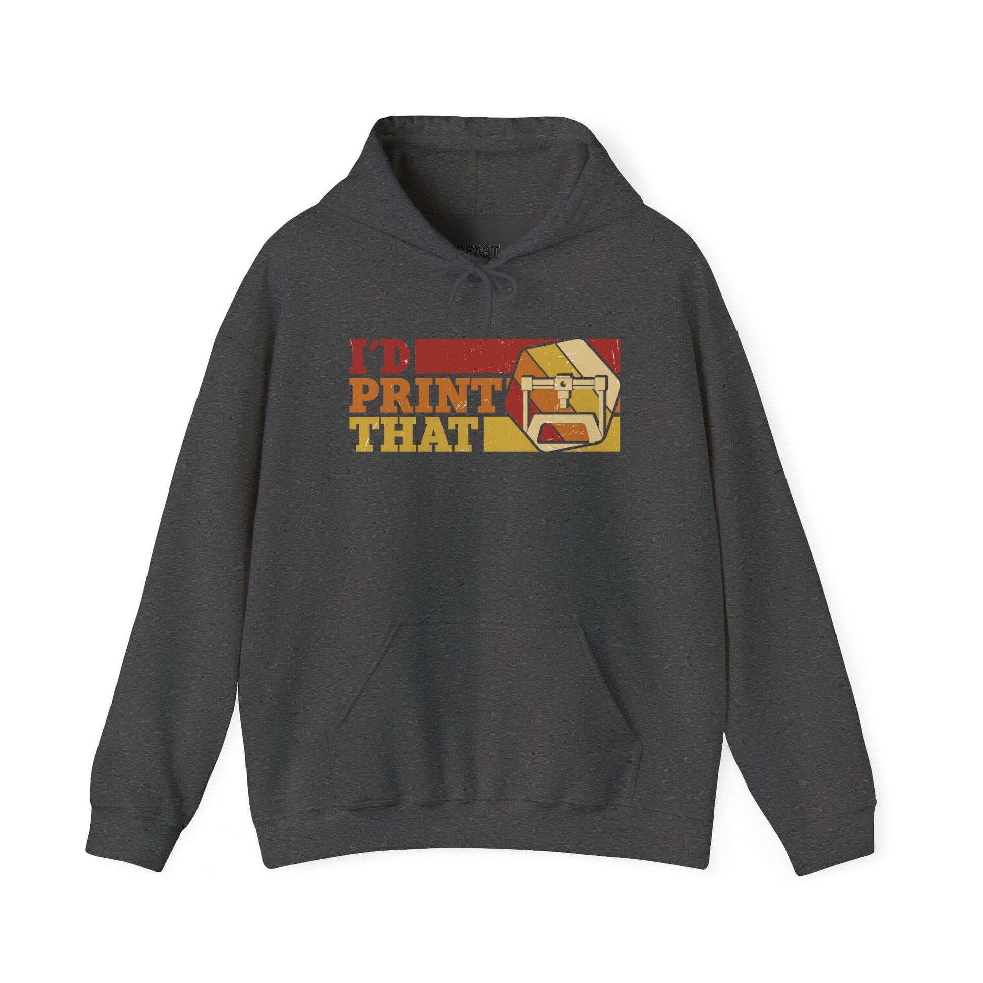 I'd Print That - Funny 3D Printing Hoodie | Retro Yellow Maker S / Dark Heather gift_idea unique_gift personalised_gift