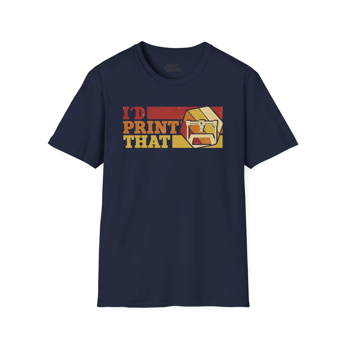 I'd Print That - Funny 3D Printing T-Shirt | Retro Yellow Maker Tee Navy / S gift_idea unique_gift personalised_gift