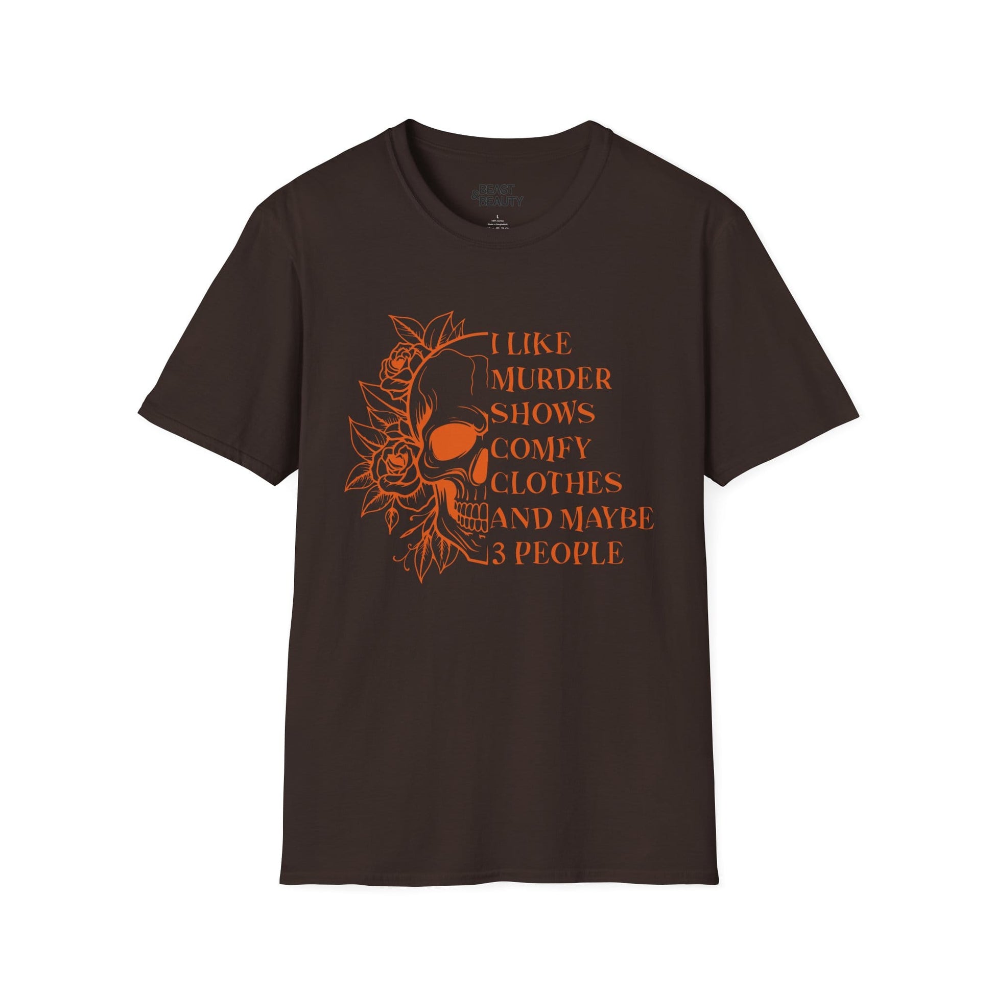 I Like Murder Shows Funny Halloween Skull Graphic T-Shirt Dark Chocolate / S gift_idea unique_gift personalised_gift