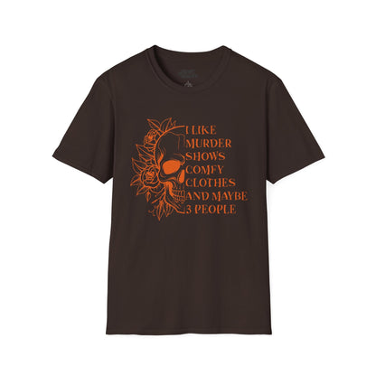 I Like Murder Shows Funny Halloween Skull Graphic T-Shirt Dark Chocolate / S gift_idea unique_gift personalised_gift