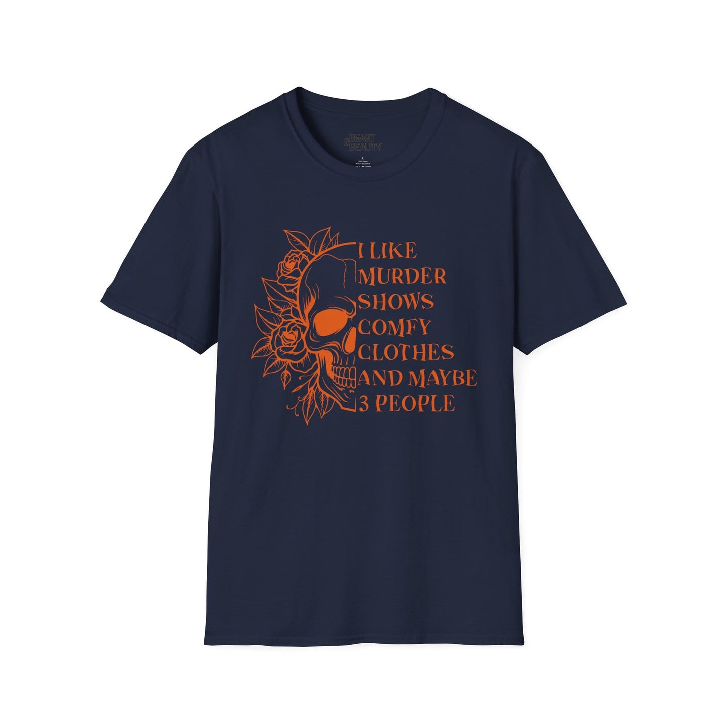 I Like Murder Shows Funny Halloween Skull Graphic T-Shirt Navy / S gift_idea unique_gift personalised_gift