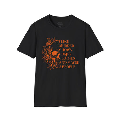 I Like Murder Shows Funny Halloween Skull Graphic T-Shirt Black / S gift_idea unique_gift personalised_gift