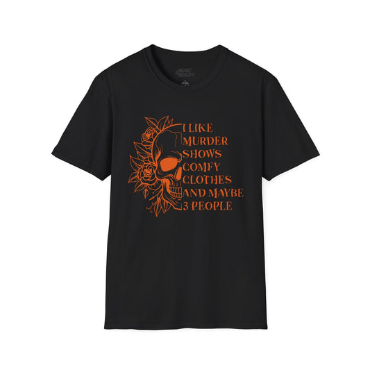 I Like Murder Shows Funny Halloween Skull Graphic T-Shirt Black / S gift_idea unique_gift personalised_gift