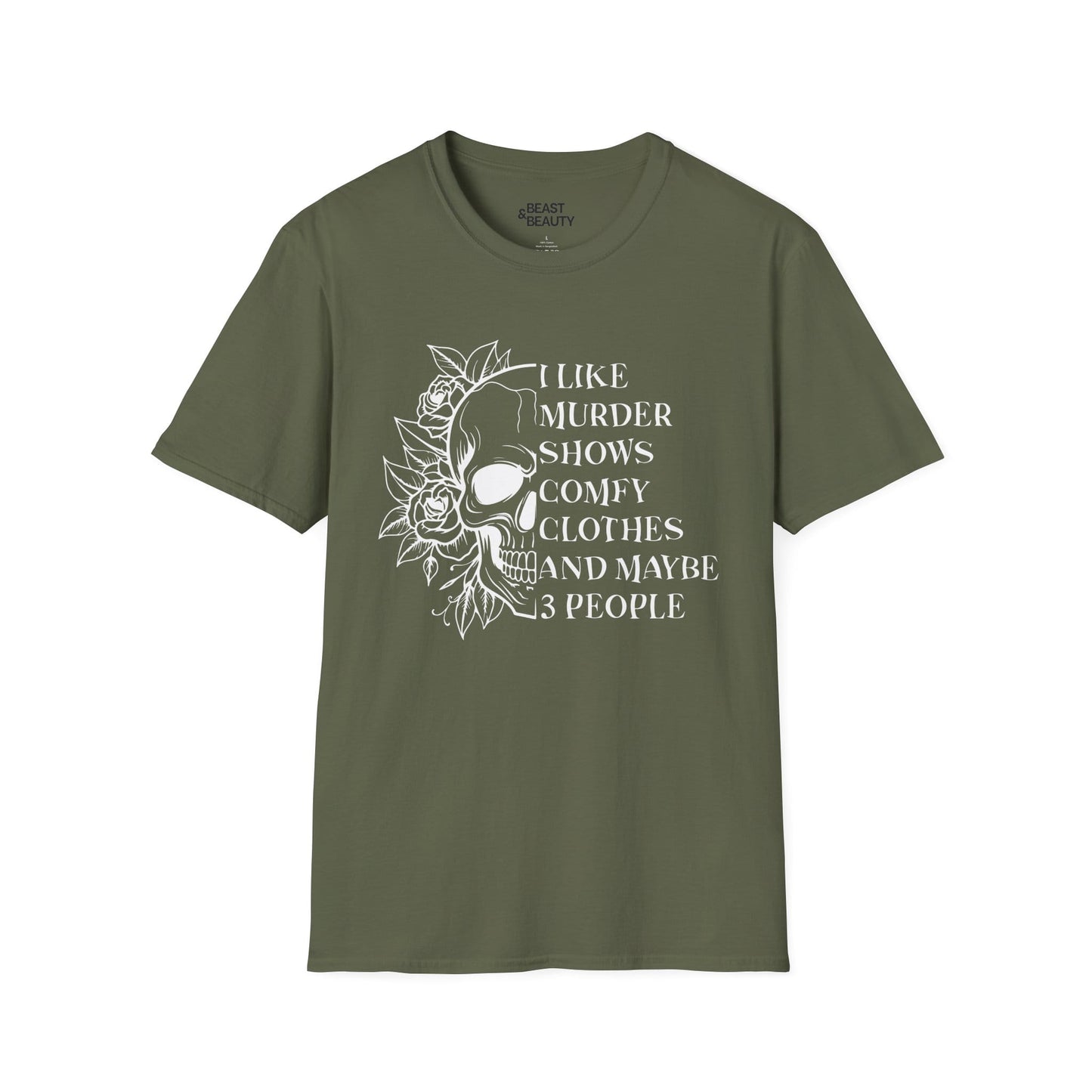 I Like Murder Shows Gothic Skull Halloween T-Shirt Military Green / S gift_idea unique_gift personalised_gift