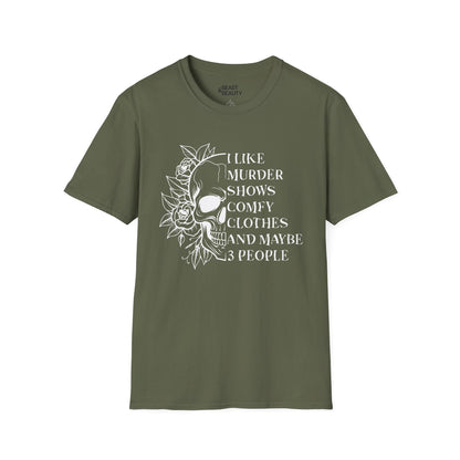 I Like Murder Shows Gothic Skull Halloween T-Shirt Military Green / S gift_idea unique_gift personalised_gift