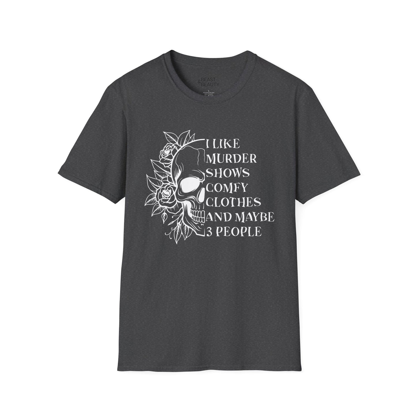 I Like Murder Shows Gothic Skull Halloween T-Shirt Dark Heather / S gift_idea unique_gift personalised_gift