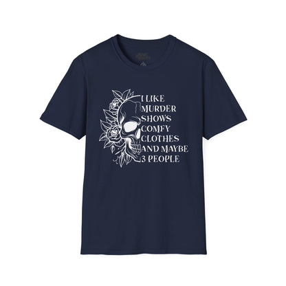 I Like Murder Shows Gothic Skull Halloween T-Shirt Navy / S gift_idea unique_gift personalised_gift