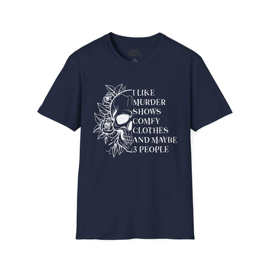 I Like Murder Shows Gothic Skull Halloween T-Shirt Navy / S gift_idea unique_gift personalised_gift