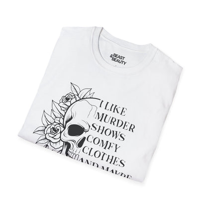 I Like Murder Shows Skull Graphic Halloween T-Shirt gift_idea unique_gift personalised_gift
