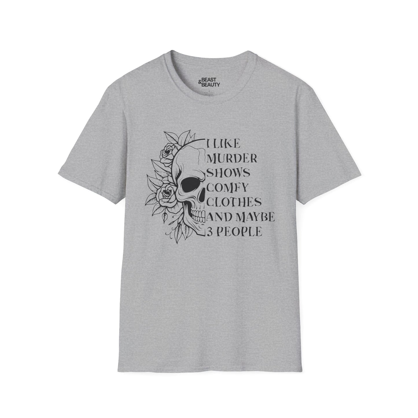 I Like Murder Shows Skull Graphic Halloween T-Shirt Sport Grey / S gift_idea unique_gift personalised_gift