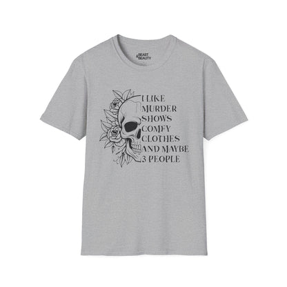 I Like Murder Shows Skull Graphic Halloween T-Shirt Sport Grey / S gift_idea unique_gift personalised_gift
