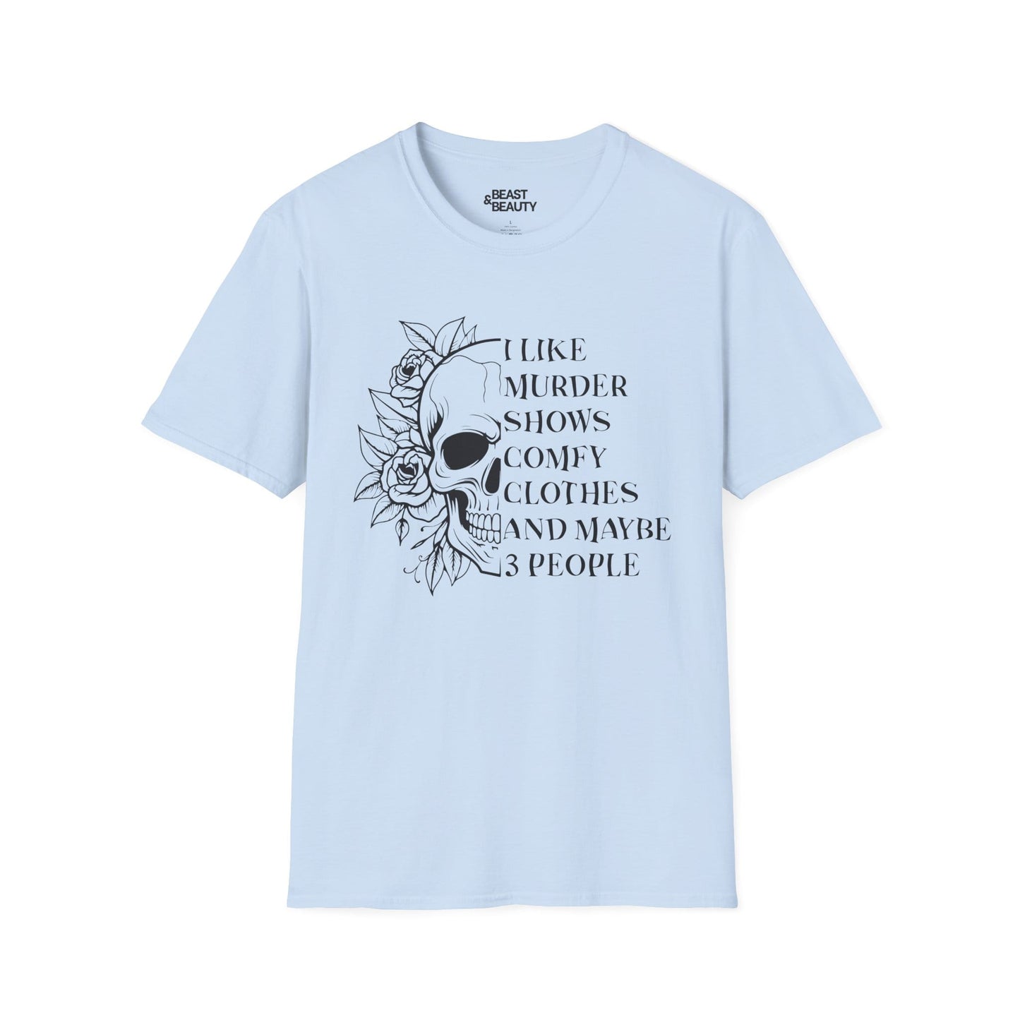 I Like Murder Shows Skull Graphic Halloween T-Shirt Light Blue / S gift_idea unique_gift personalised_gift