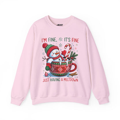 i m fine it s fine christmas meltdown sweatshirt light pink sweatshirt uk Christmas gift idea