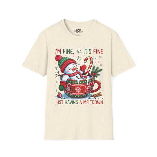 i m fine it s fine just having a meltdown christmas t-shirt natural t-shirt uk Christmas gift idea