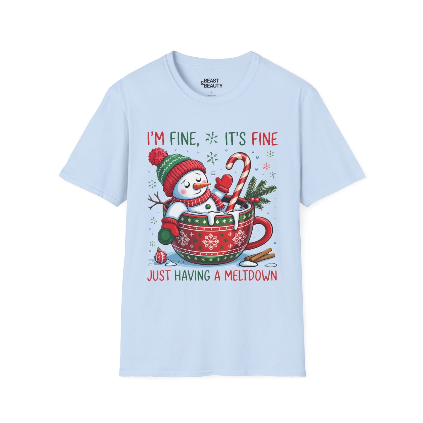 i m fine it s fine just having a meltdown christmas t-shirt light blue t-shirt uk Christmas gift idea