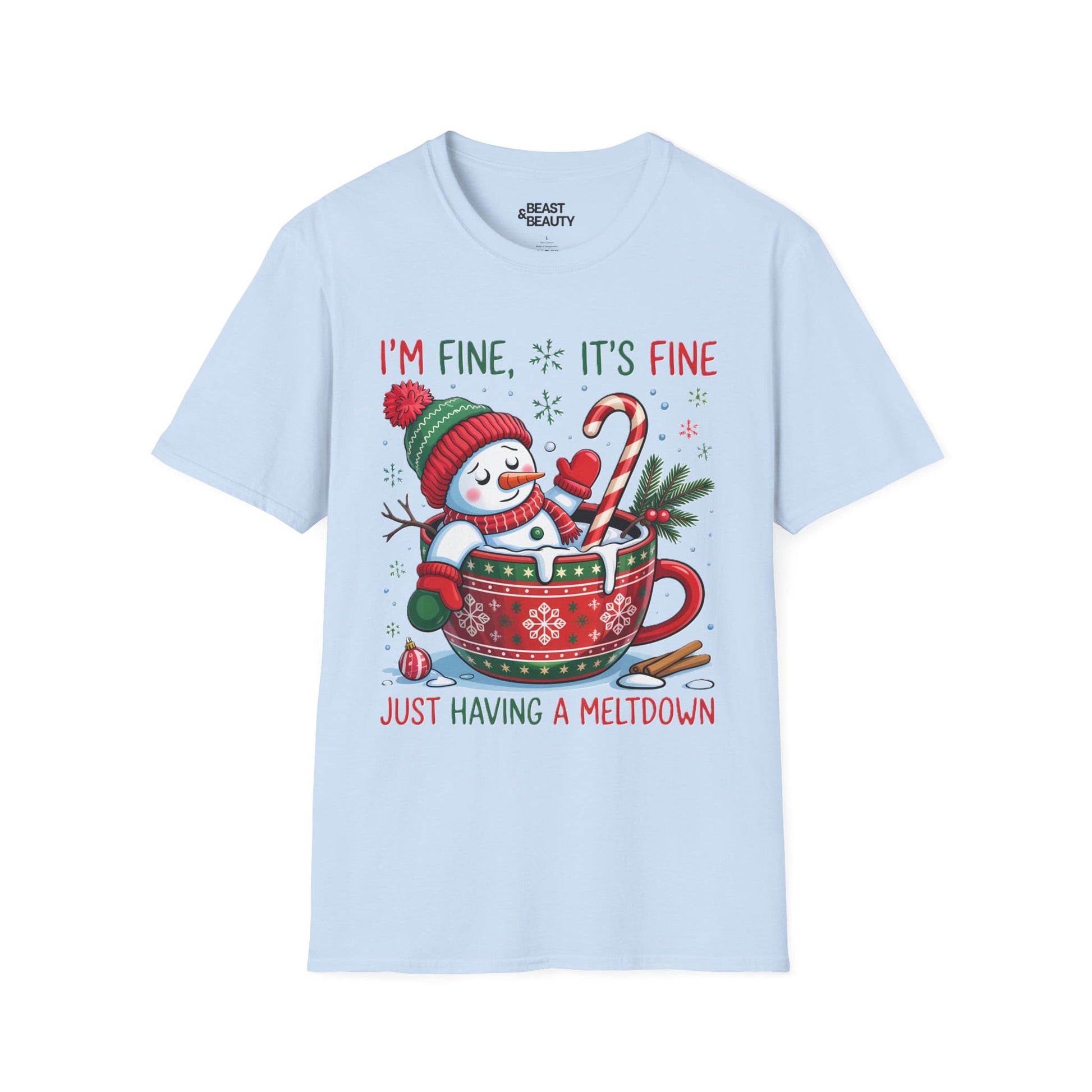 i m fine it s fine just having a meltdown christmas t-shirt light blue t-shirt uk Christmas gift idea