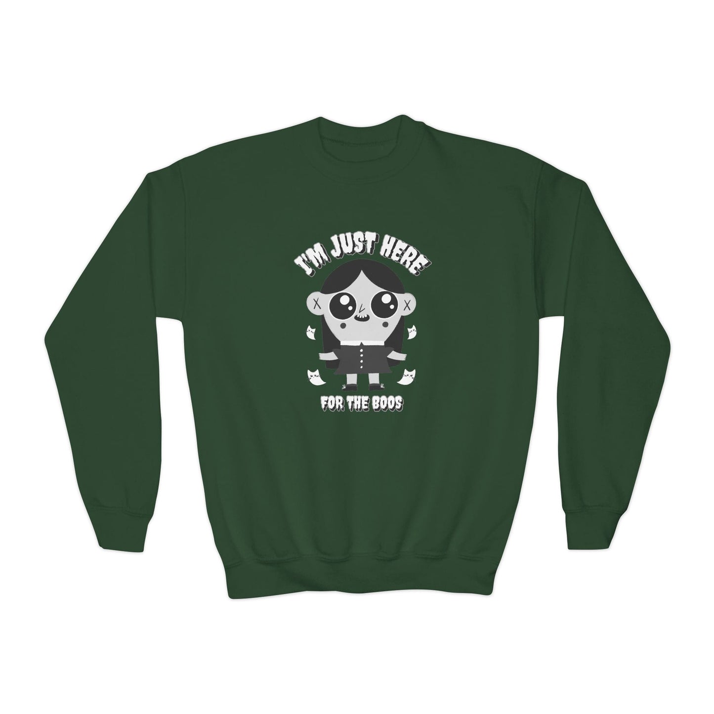 I’m Just Here For The Boos Kids Halloween Sweatshirt Forest Green / XS gift_idea unique_gift personalised_gift