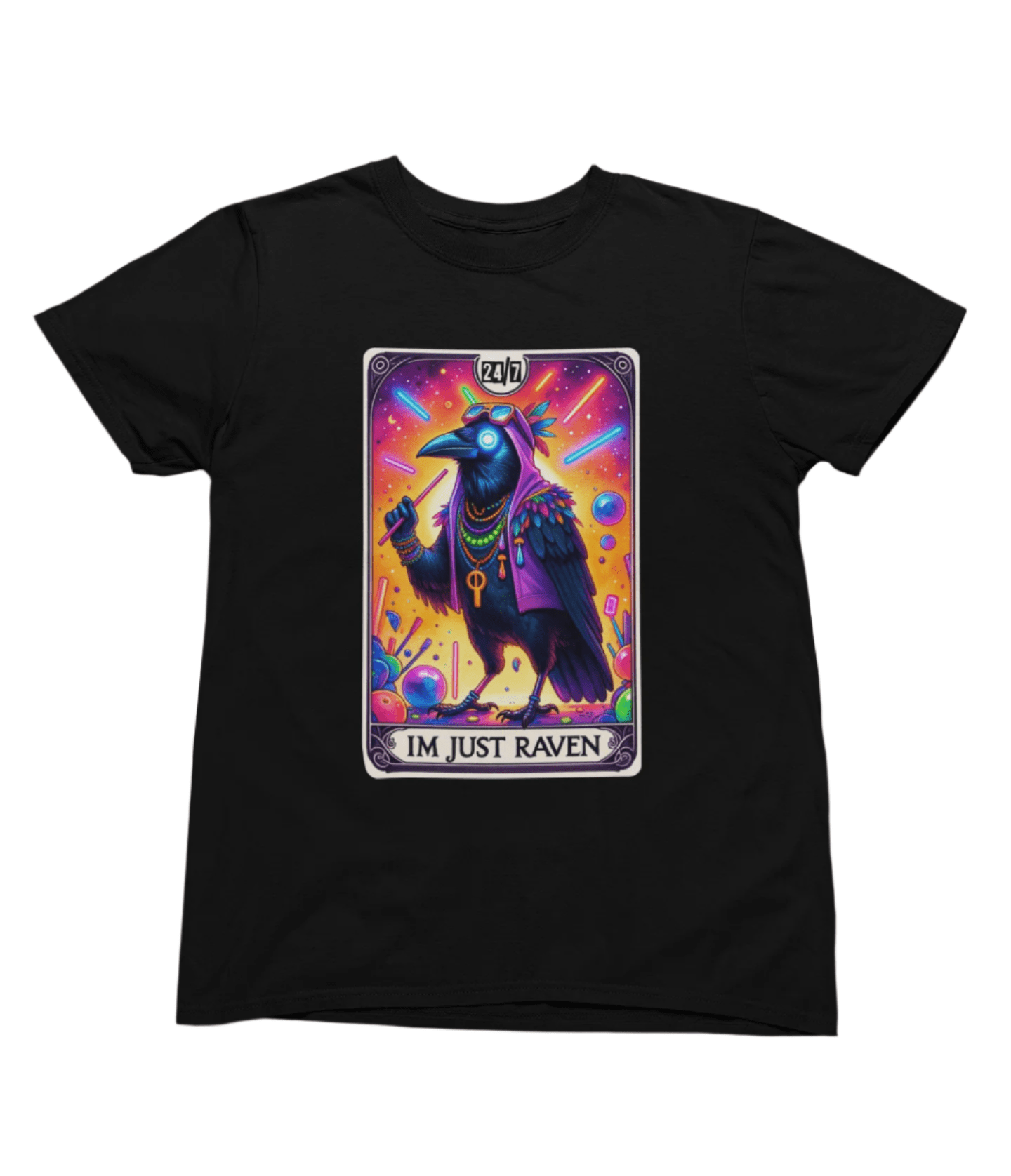 I'm Just Raven Tarot Shirt & Sweatshirt | Funny Rave Bird Graphic Tee T-Shirt / small / Black gift_idea unique_gift personalised_gift