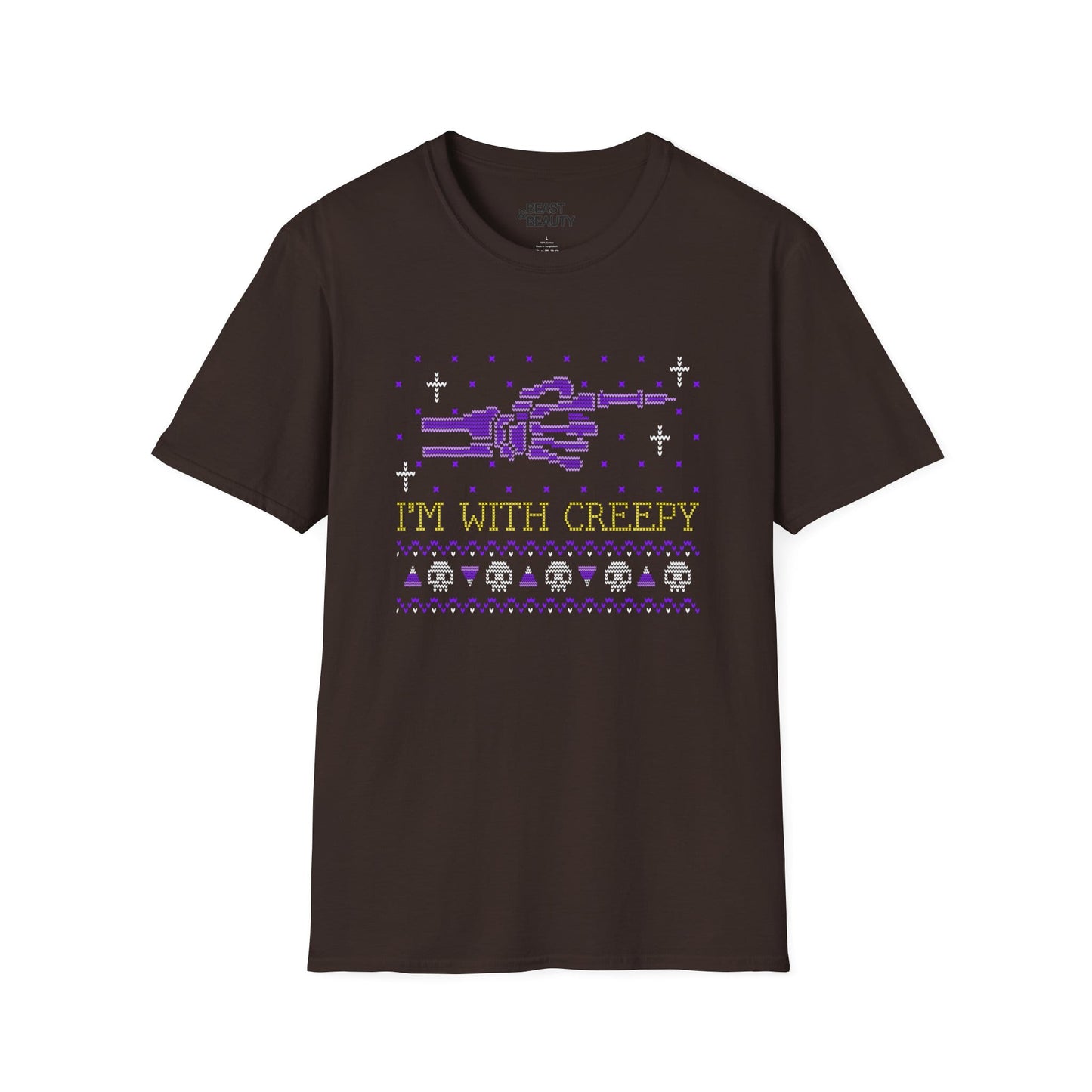 I’m With Creepy Funny Halloween Graphic T-Shirt Dark Chocolate / S gift_idea unique_gift personalised_gift