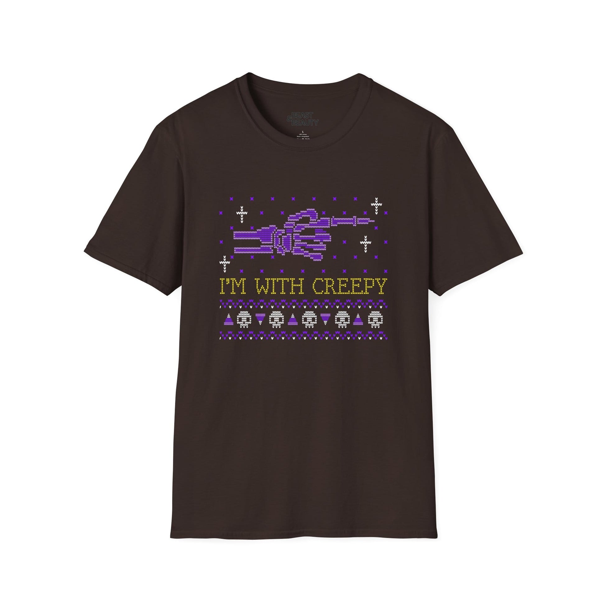 I’m With Creepy Funny Halloween Graphic T-Shirt Dark Chocolate / S gift_idea unique_gift personalised_gift