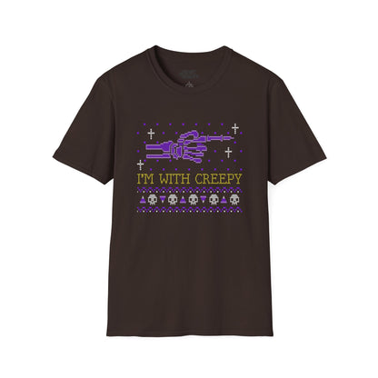 I’m With Creepy Funny Halloween Graphic T-Shirt Dark Chocolate / S gift_idea unique_gift personalised_gift