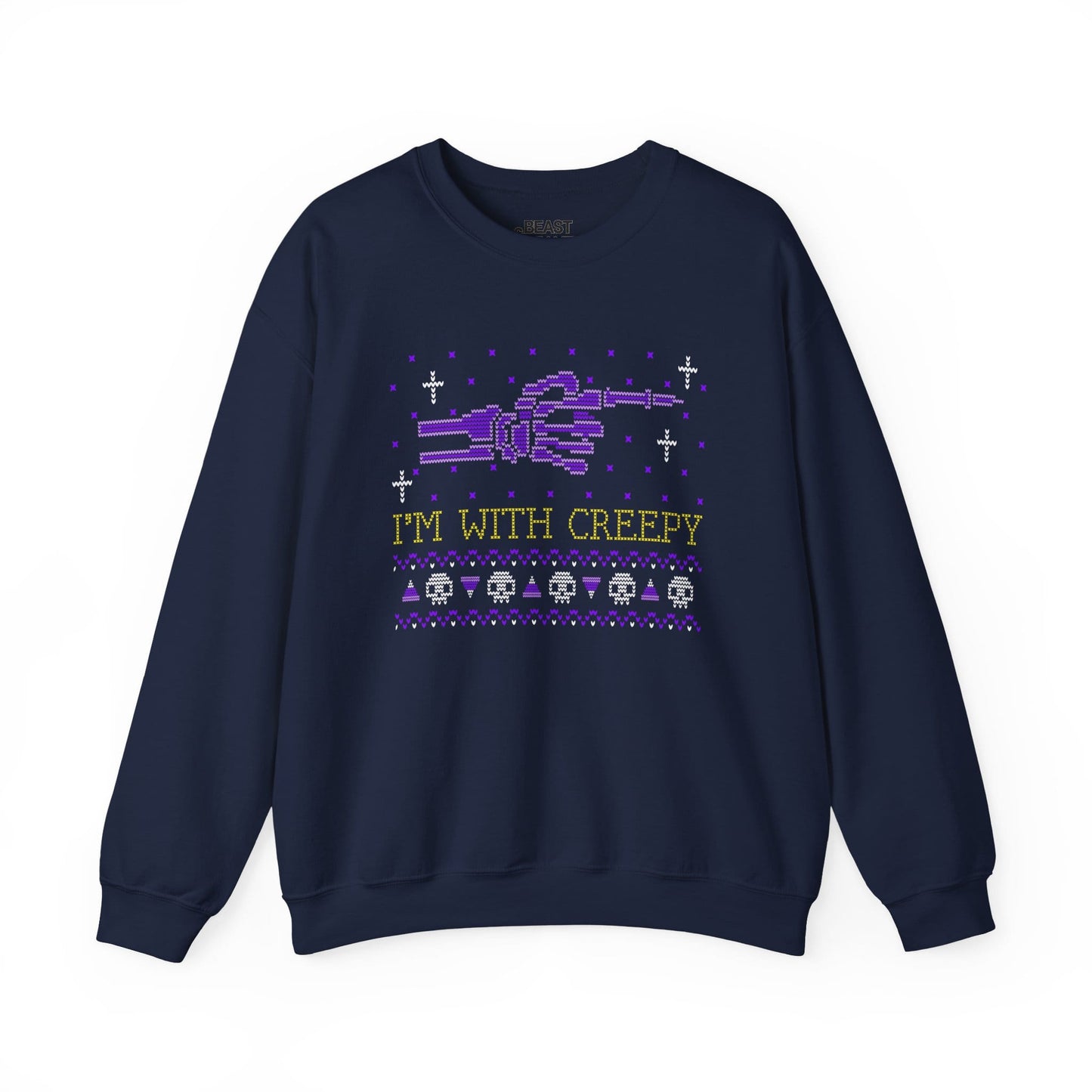 I’m With Creepy Funny Halloween Sweatshirt Navy / S gift_idea unique_gift personalised_gift
