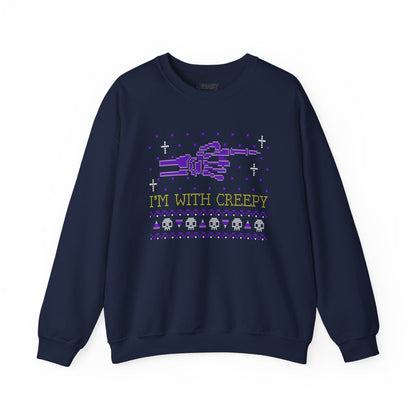 I’m With Creepy Funny Halloween Sweatshirt Navy / S gift_idea unique_gift personalised_gift