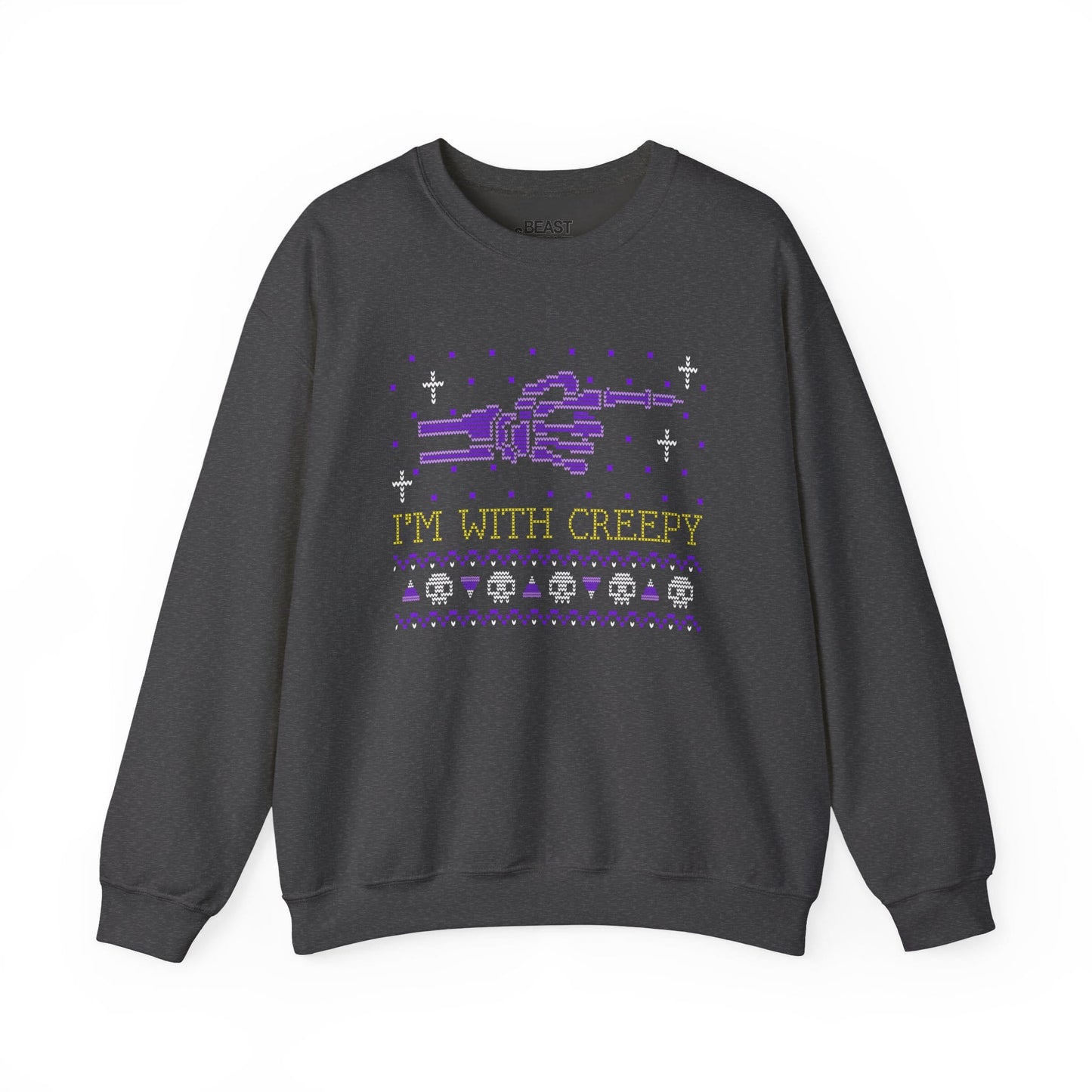 I’m With Creepy Funny Halloween Sweatshirt Dark Heather / S gift_idea unique_gift personalised_gift