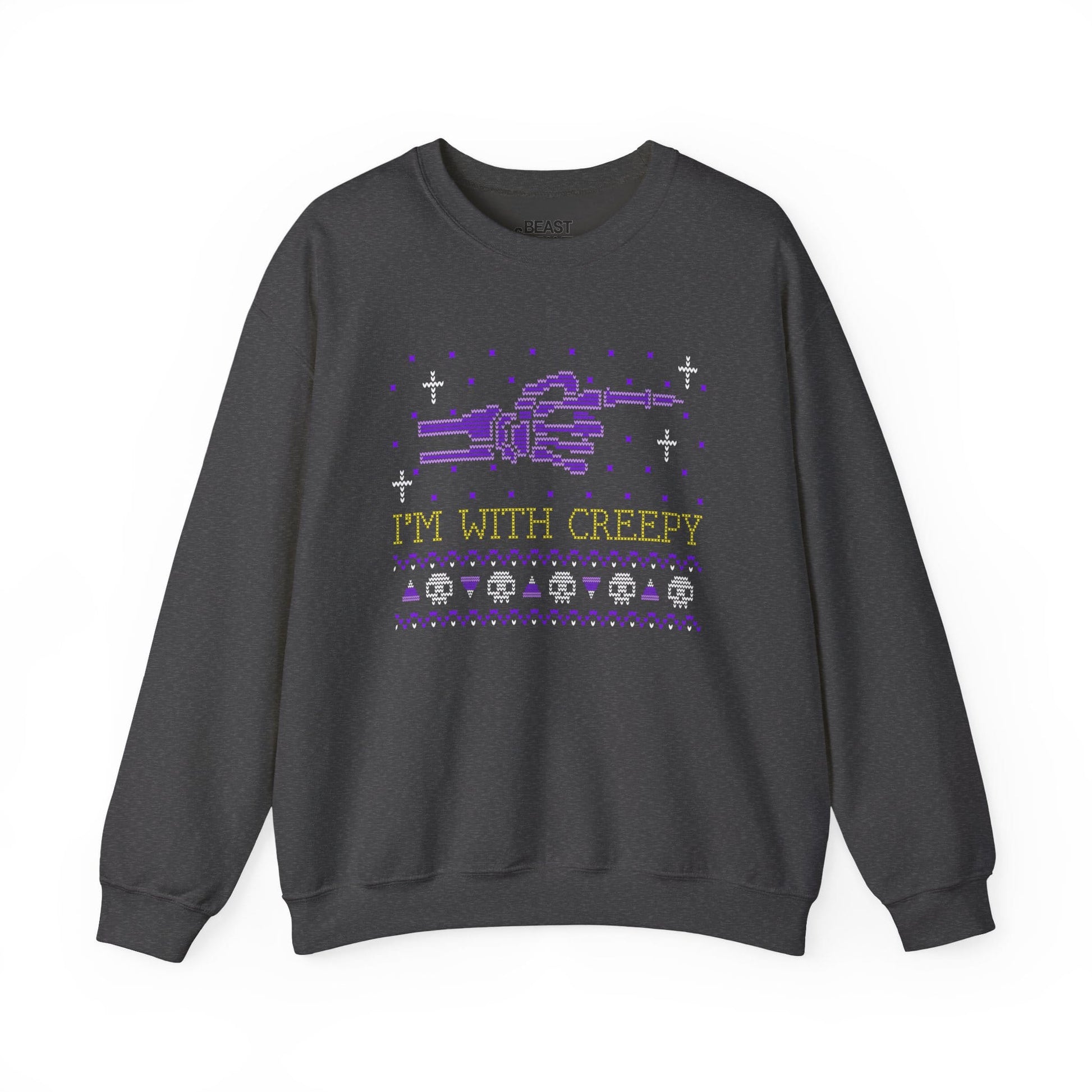 I’m With Creepy Funny Halloween Sweatshirt Dark Heather / S gift_idea unique_gift personalised_gift