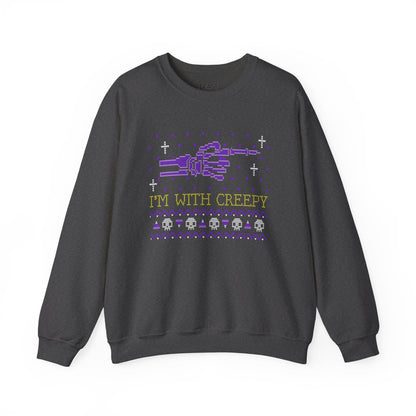 I’m With Creepy Funny Halloween Sweatshirt Dark Heather / S gift_idea unique_gift personalised_gift