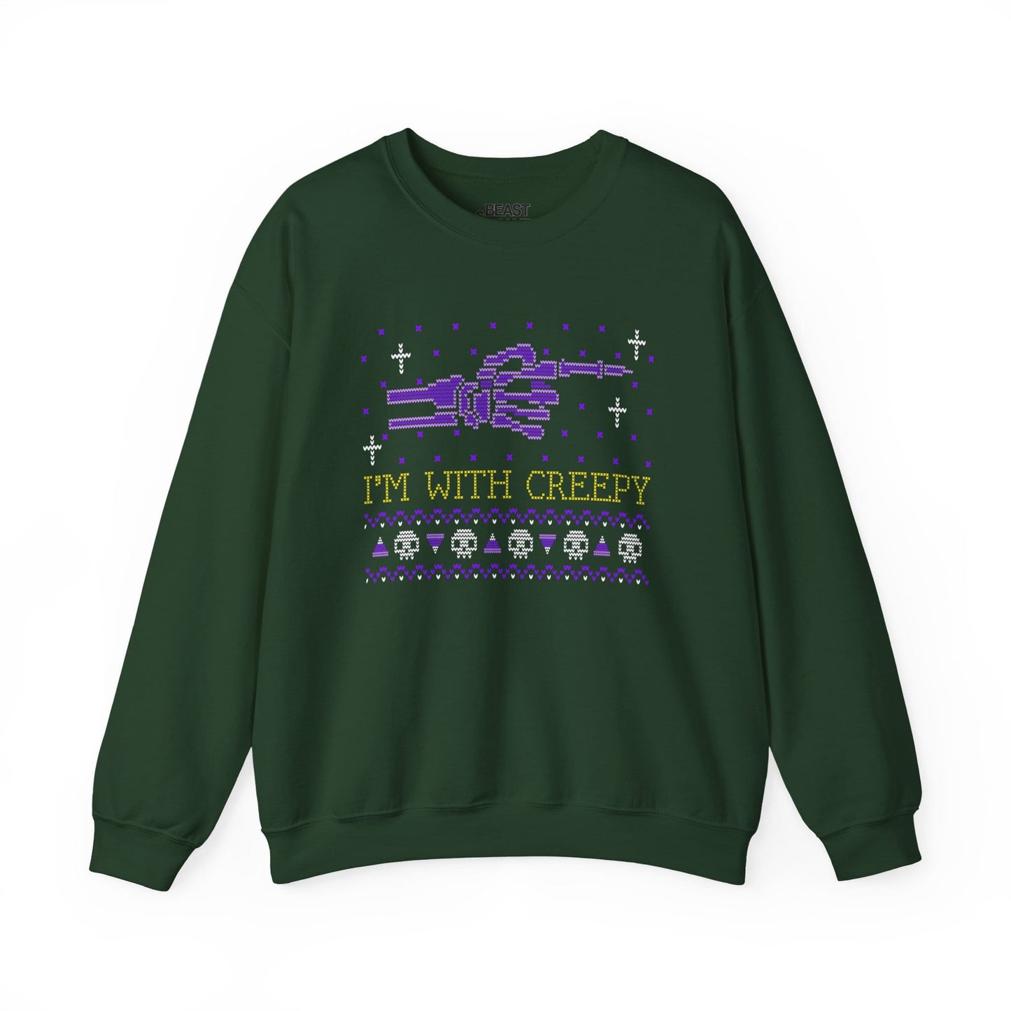 I’m With Creepy Funny Halloween Sweatshirt Forest Green / S gift_idea unique_gift personalised_gift