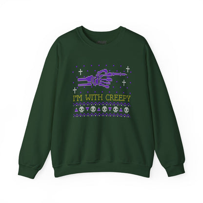 I’m With Creepy Funny Halloween Sweatshirt Forest Green / S gift_idea unique_gift personalised_gift