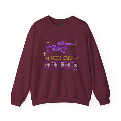 I’m With Creepy Funny Halloween Sweatshirt Maroon / S gift_idea unique_gift personalised_gift