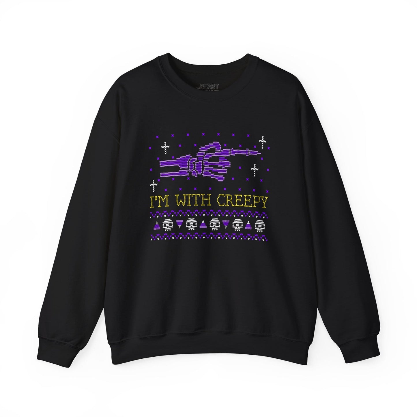 I’m With Creepy Funny Halloween Sweatshirt Black / S gift_idea unique_gift personalised_gift