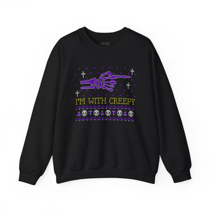 I’m With Creepy Funny Halloween Sweatshirt Black / S gift_idea unique_gift personalised_gift