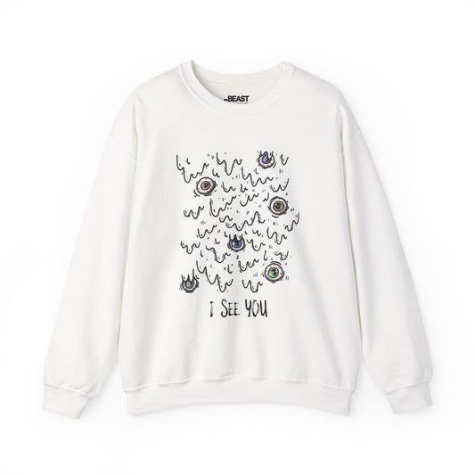 I See You Creepy Eyeball Halloween Sweatshirt White / S gift_idea unique_gift personalised_gift