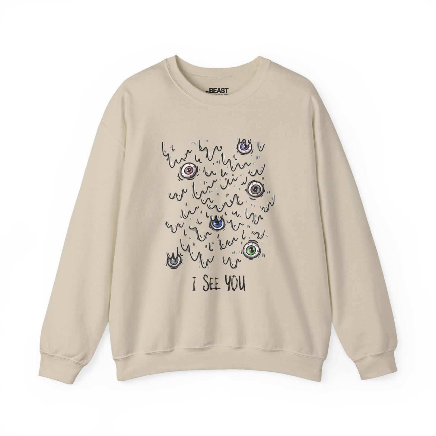 I See You Creepy Eyeball Halloween Sweatshirt Sand / S gift_idea unique_gift personalised_gift