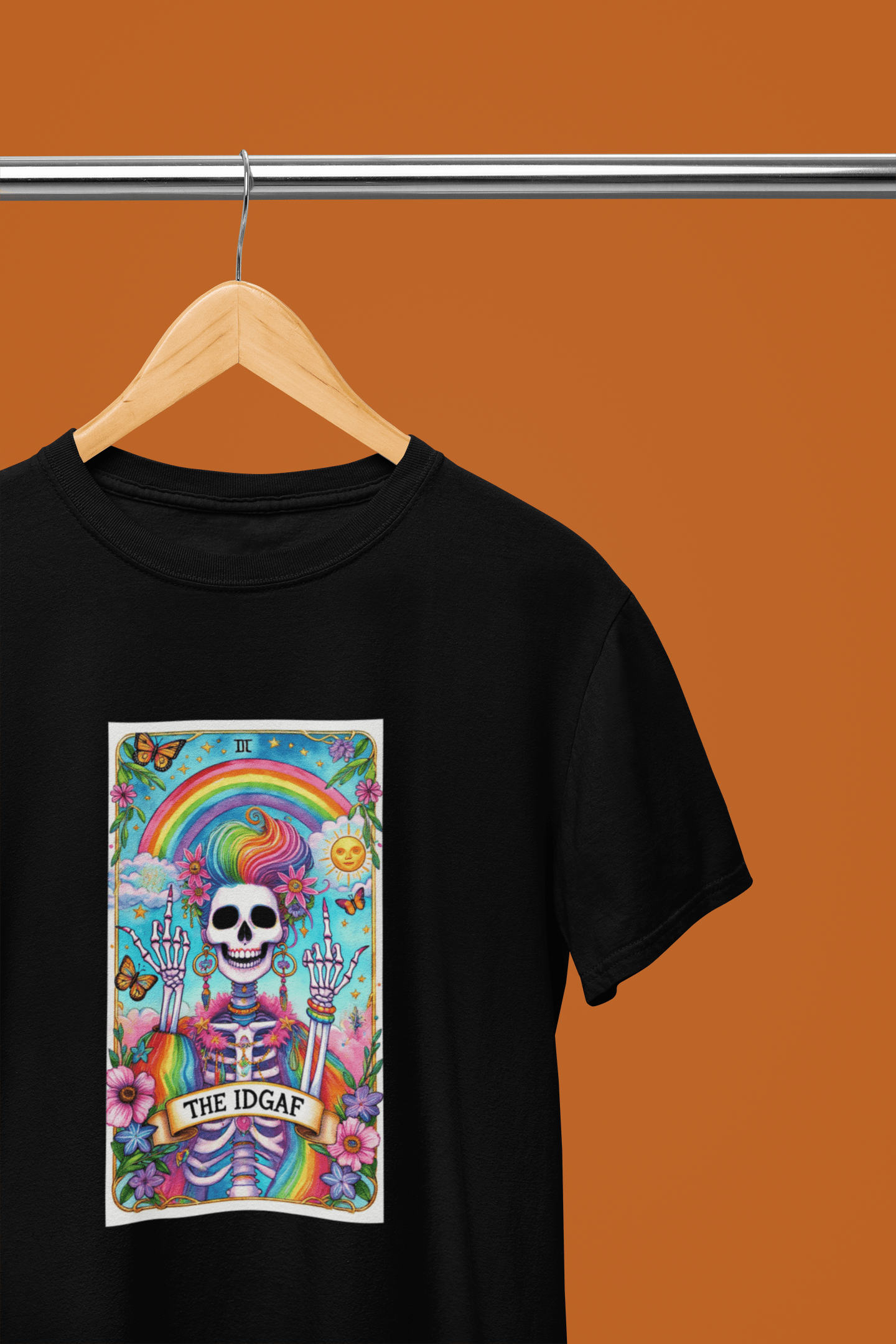 IDGAF Tarot Card Skeleton Sweatshirt & T-Shirt – Rainbow Gothic Style gift_idea unique_gift personalised_gift